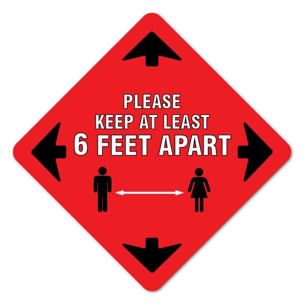 Please Keep At Least 6 Ft Non-Slip Floor Graphic, 12PK, 16 in L, 16 in H, FD-2-X-16-12PK-9997